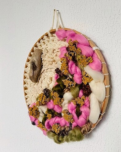 Civanperçemi Yün Keçe Makrome Yuvarlak Dekoratif Salon Duvar Süs - Görsel 4