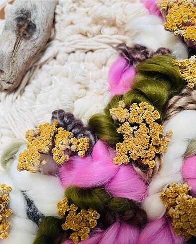 Civanperçemi Yün Keçe Makrome Yuvarlak Dekoratif Salon Duvar Süs - Görsel 3