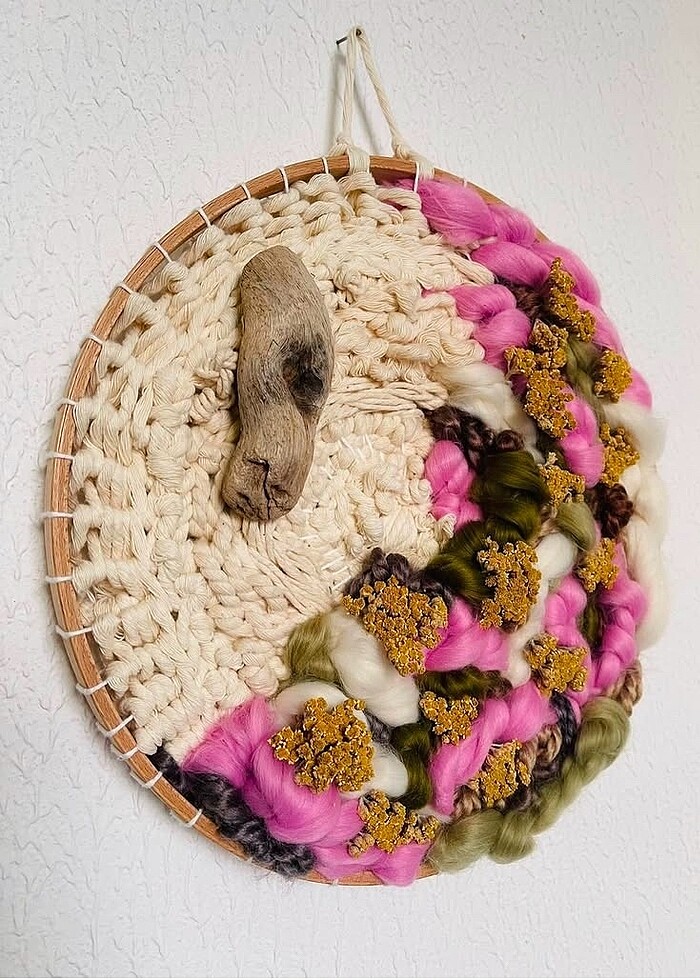 Civanperçemi Yün Keçe Makrome Yuvarlak Dekoratif Salon Duvar Süs - Görsel 2