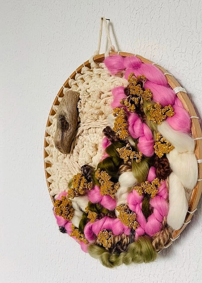 Civanperçemi Yün Keçe Makrome Yuvarlak Dekoratif Salon Duvar Süs - Görsel 4