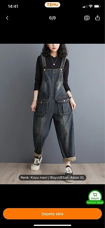 Koyu mavi bol kesimli kadın tulum - Görsel 6