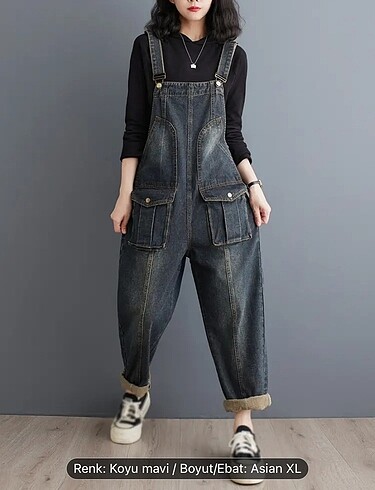 Koyu mavi bol kesimli kadın tulum - Görsel 7