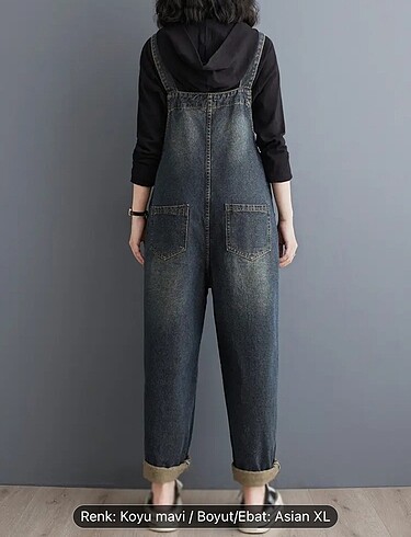 Koyu mavi bol kesimli kadın tulum - Görsel 9