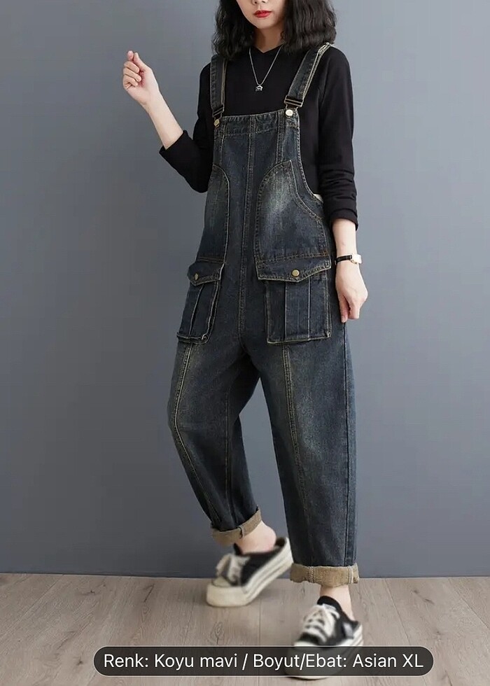 Koyu mavi bol kesimli kadın tulum - Görsel 3