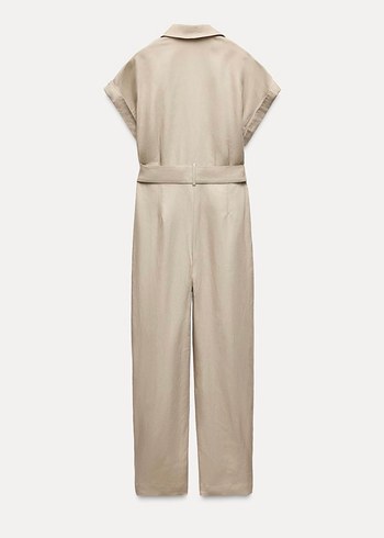 V Yaka Kemerli Bej Kadın Tulum - Görsel 9