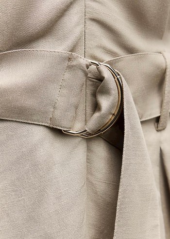 V Yaka Kemerli Bej Kadın Tulum - Görsel 6