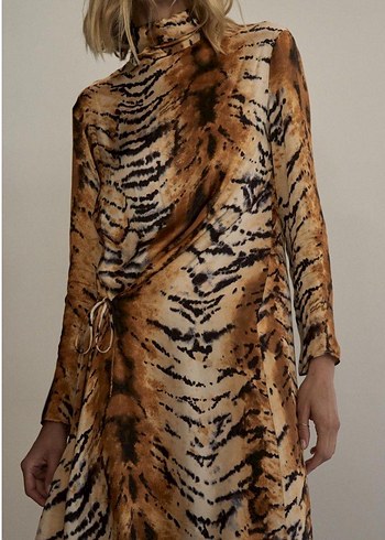 Bohem Tarz Uzun Kollu Bağlamalı Kahverengi Kadın Elbise - Görsel 3