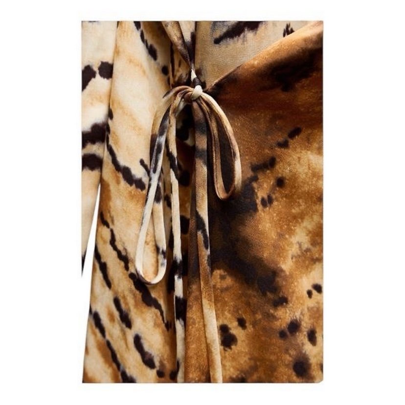 Bohem Tarz Uzun Kollu Bağlamalı Kahverengi Kadın Elbise - Görsel 4