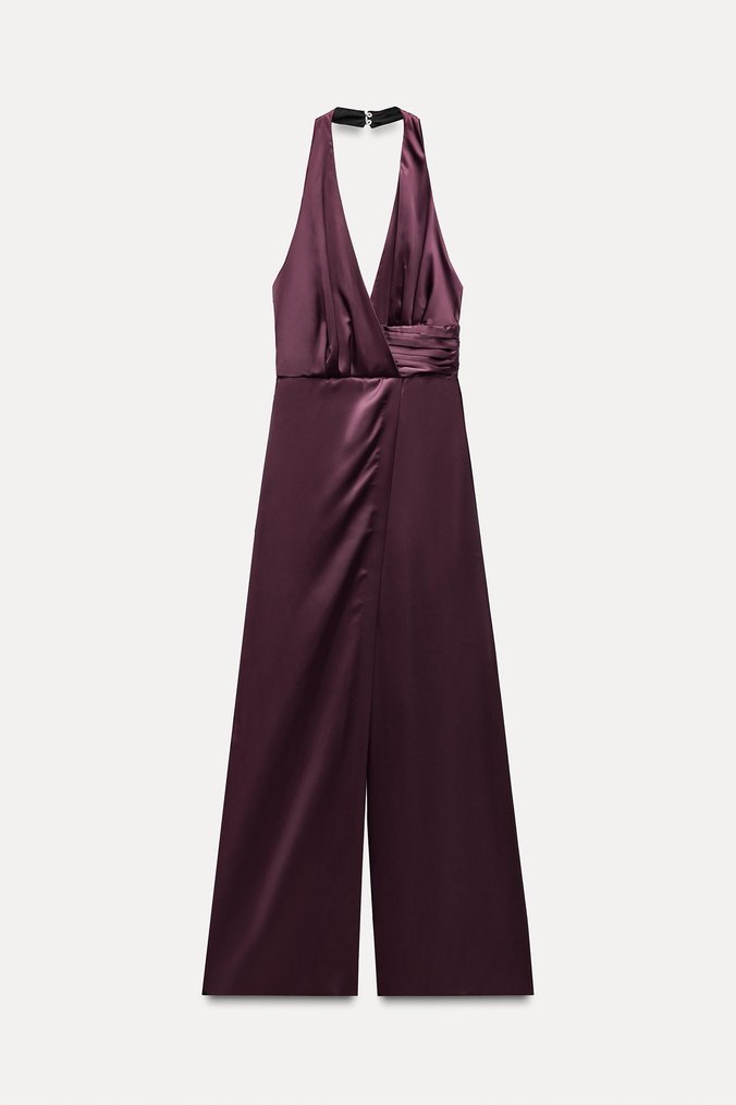 Zara Bordo Saten V Yaka Uzun Tulum - Görsel 3