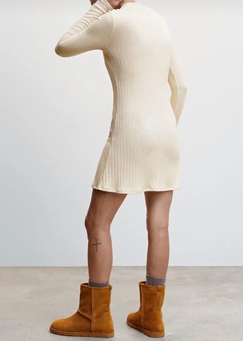 Mango Kadın krem Yüksek Yaka Triko Elbise - Görsel 2