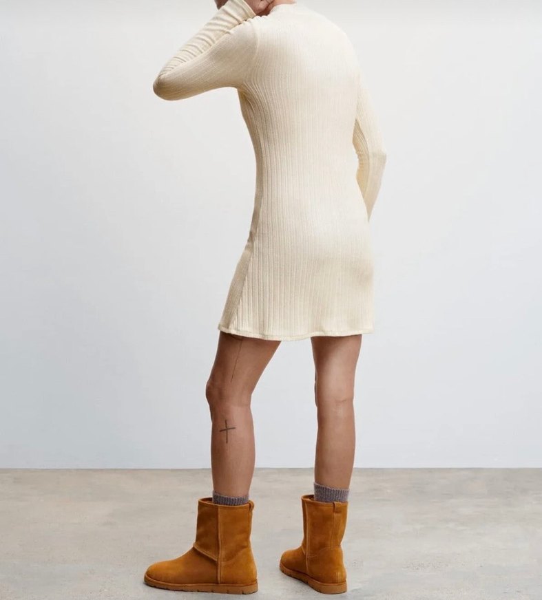 Mango Kadın krem Yüksek Yaka Triko Elbise - Görsel 2