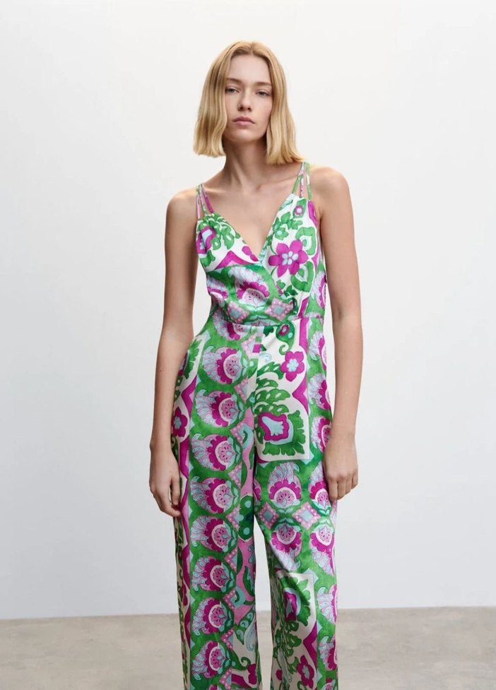 Kadın Çok Renkli Bağlama Desenli Uzun Tulum - Görsel 3