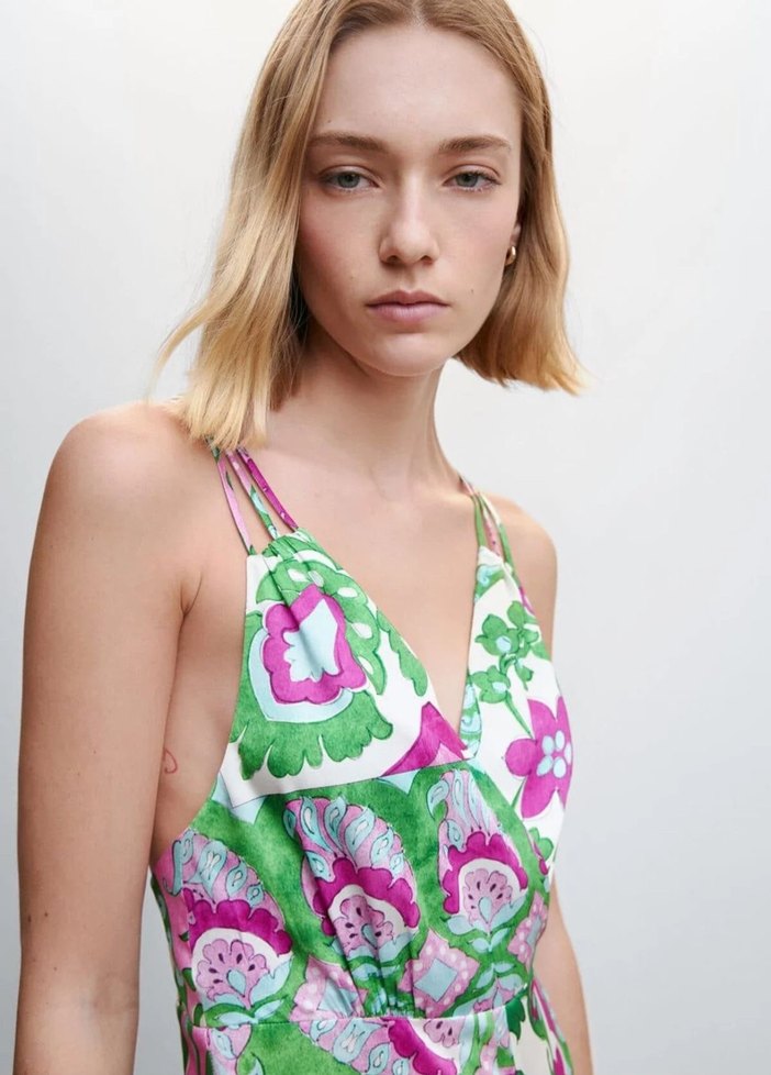 Kadın Çok Renkli Bağlama Desenli Uzun Tulum - Görsel 4