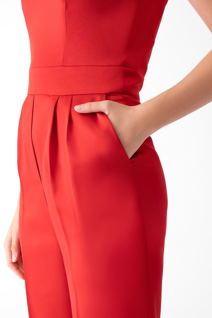 Kadın Kırmızı Straplez Uzun Tulum - Görsel 5