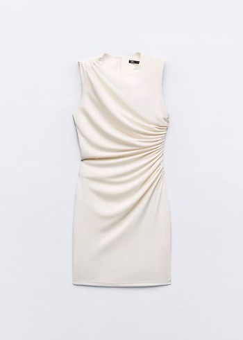 Zara Bej Drapeli Kolsuz Mini Elbise - Görsel 2