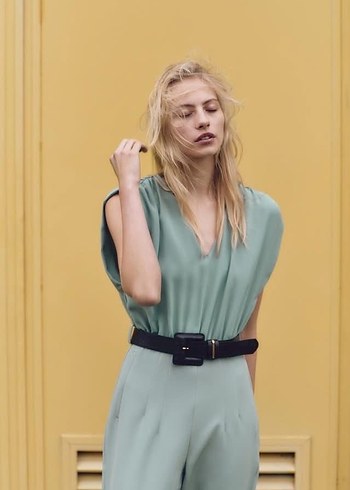 Zara Bej Kemerli V Yaka Kadın Tulum - Görsel 2