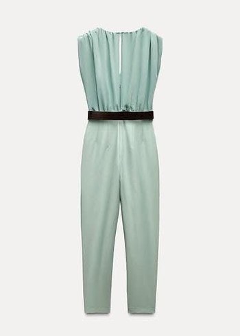 Zara Bej Kemerli V Yaka Kadın Tulum - Görsel 3