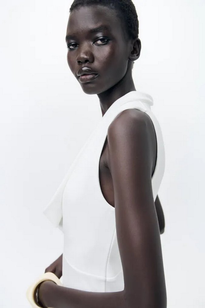 Beyaz Uzun Kollu V Yakalı Kadın Tulum - Görsel 3