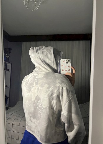 l Beden gri Renk Kapüşonlu Crop Sweatshirt