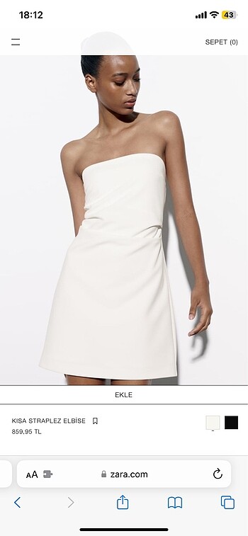Zara Straplez Beyaz Elbise