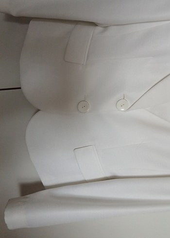 Beyaz, Düğmeli  Kadın Blazer - Görsel 3