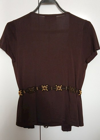 Kemerli Kızıl Kahve Kadın Bluz - Görsel 3