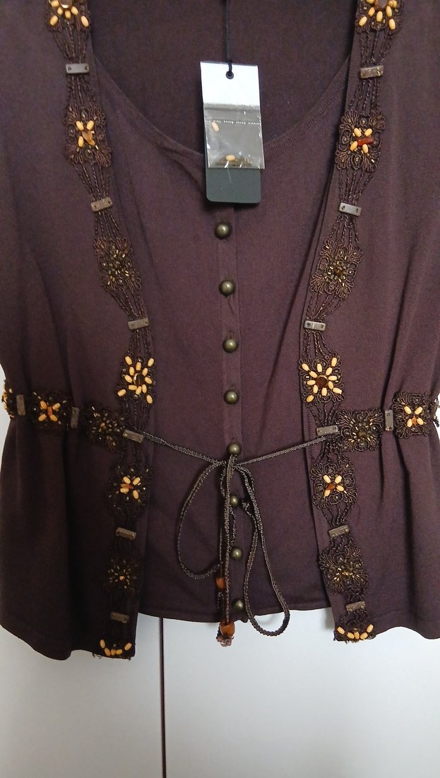 Kemerli Kızıl Kahve Kadın Bluz - Görsel 2