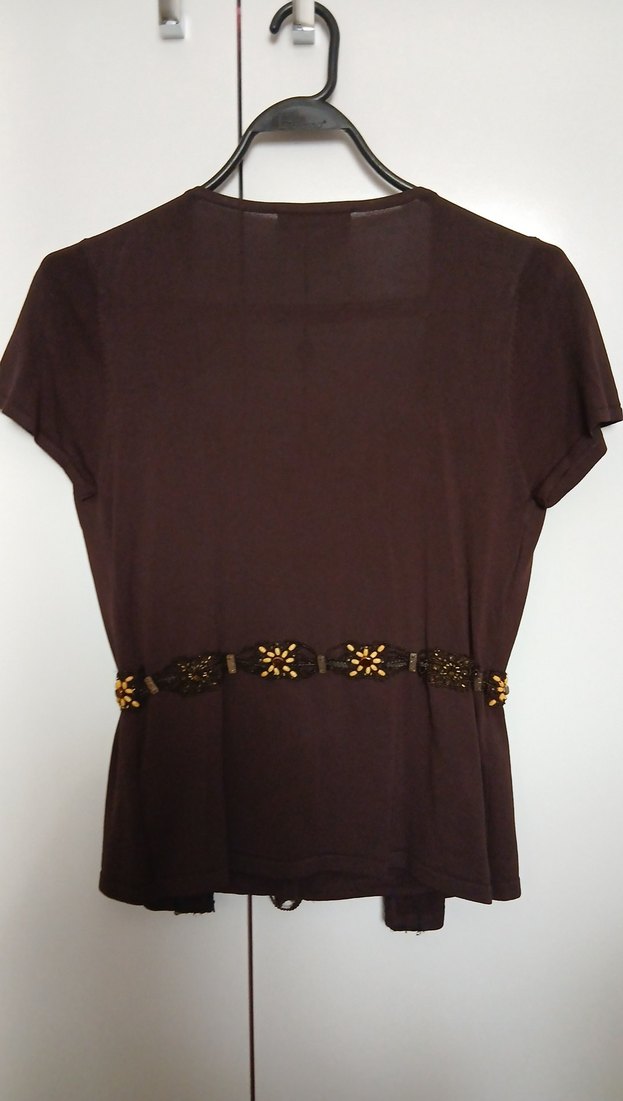 Kemerli Kızıl Kahve Kadın Bluz - Görsel 3