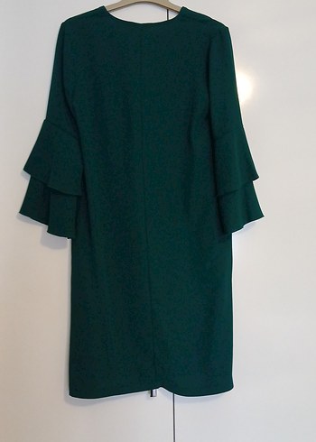 V Yakalı Yeşil Midi Elbise - Görsel 2