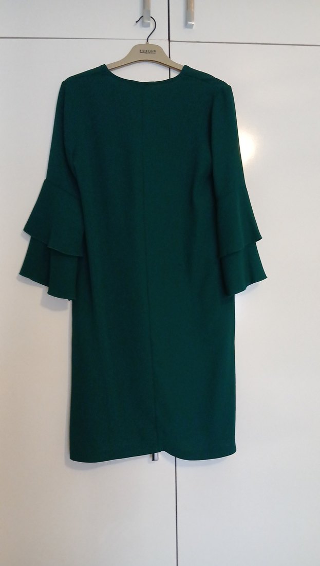 V Yakalı Yeşil Midi Elbise - Görsel 2