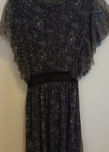 Siyah ,Tüllü , Yuvarlak Yakalı Mini Elbise - Görsel 2