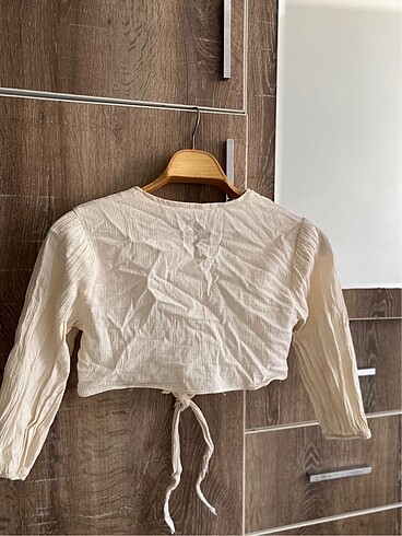 Diğer Keten düğmeli yarım kol crop gömlek