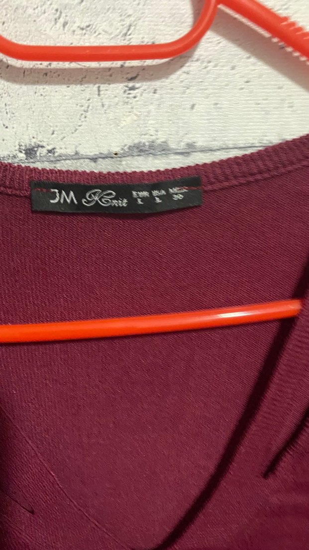 Bordo V Yaka Kadın Triko Kazak - Görsel 2