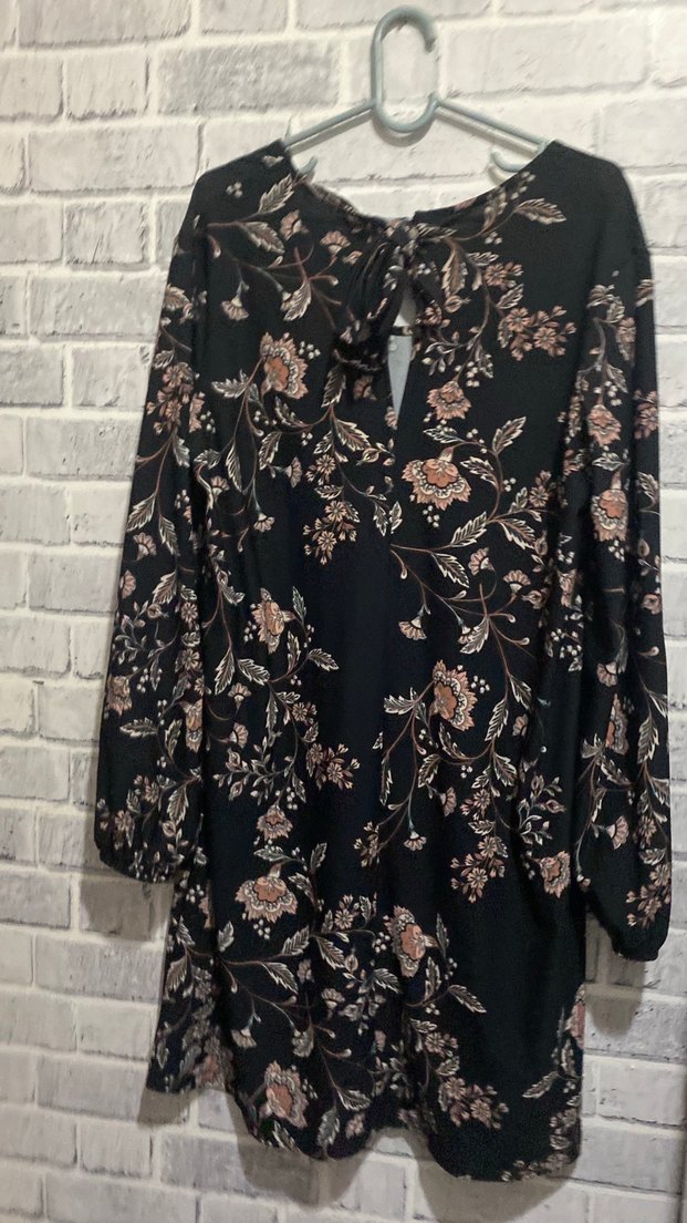 Çiçek Desenli Siyah Bohem Günlük Elbise - Görsel 3