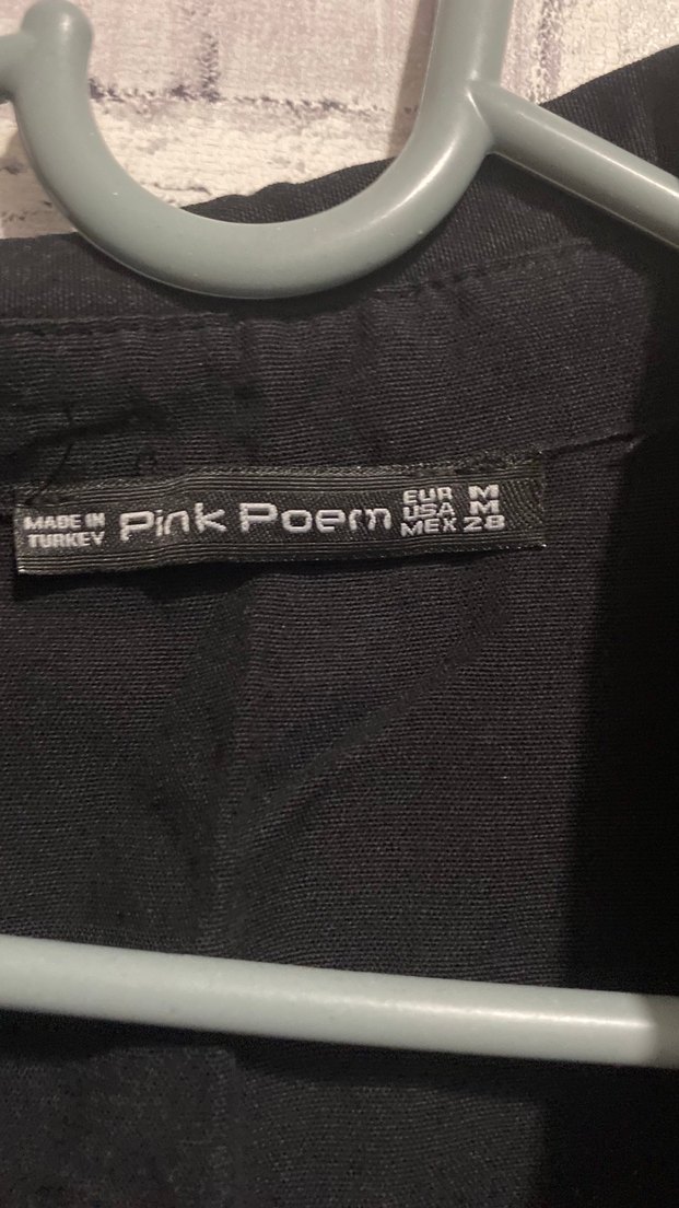 Düğmeli Siyah Uzun Keten Elbise - Görsel 2