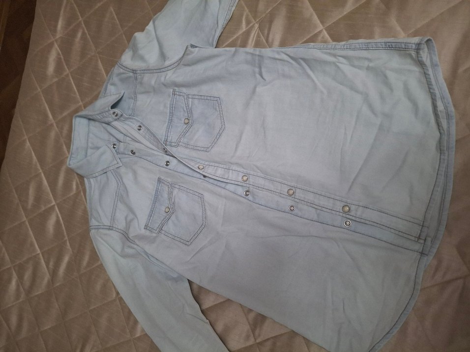 buz mavisi Denim Kadın Gömlek Uzun Kollu - Görsel 2