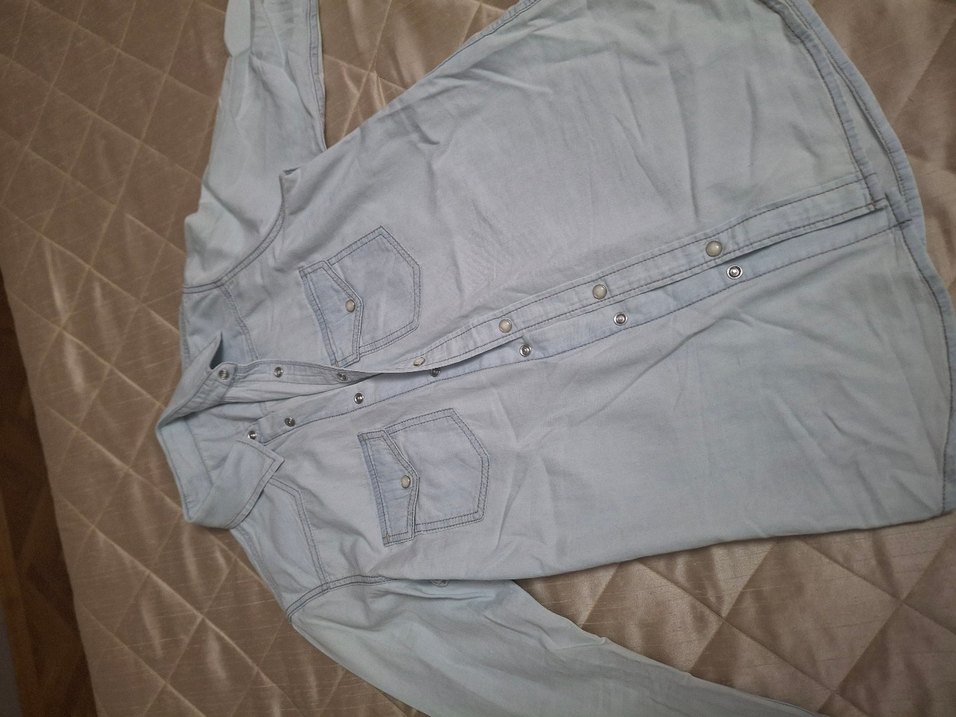 buz mavisi Denim Kadın Gömlek Uzun Kollu - Görsel 3