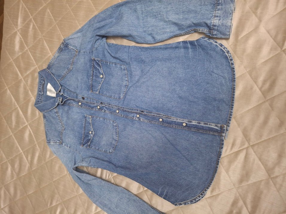 Düğmeli Kadın Denim Ceket Mavi - Görsel 3