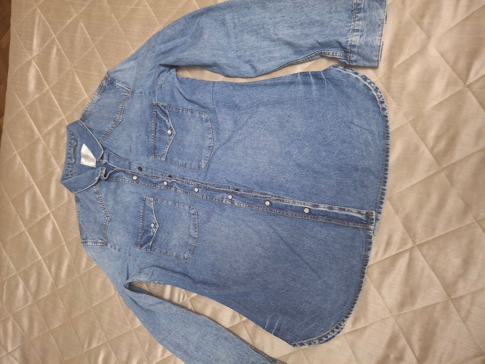 Düğmeli Kadın Denim Ceket Mavi - Görsel 2