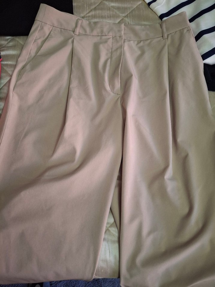 Bej Kadın Pilili Rahat Kesim Kumaş Pantolon - Görsel 2