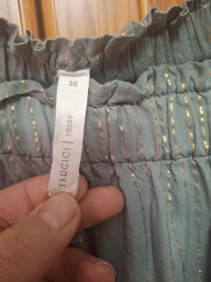 Gri Uzun Bohem Keten Elbise - Görsel 4