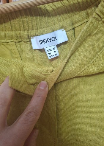 Kadın Yeşil Keten Mini Şort - Görsel 4