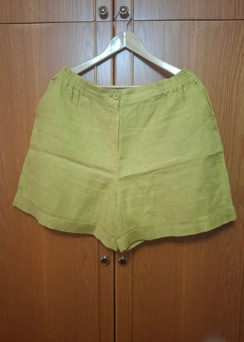 Kadın Yeşil Keten Mini Şort - Görsel 3