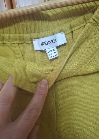 Kadın Yeşil Keten Mini Şort - Görsel 5