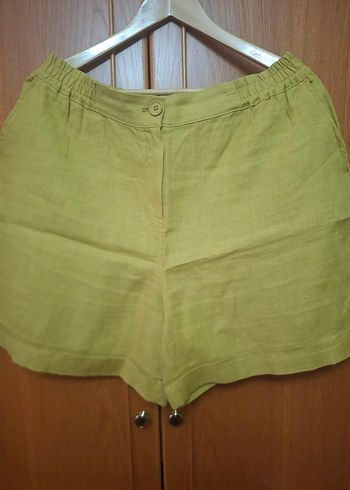 Kadın Yeşil Keten Mini Şort - Görsel 2