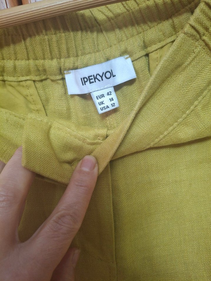 Kadın Yeşil Keten Mini Şort - Görsel 4