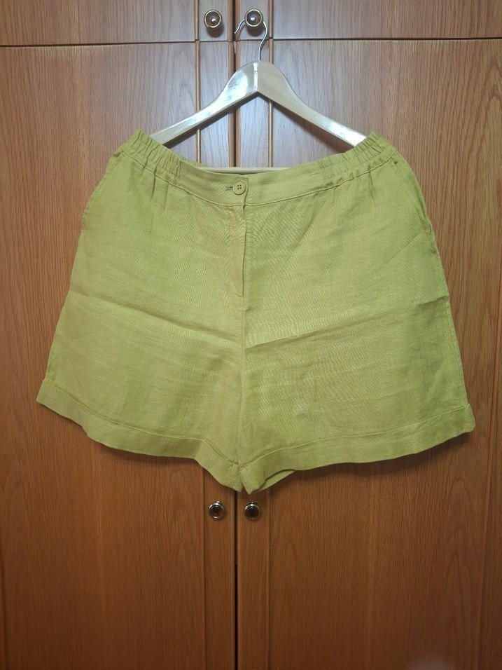 Kadın Yeşil Keten Mini Şort - Görsel 3