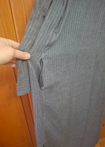 Gri Uzun Keten gomlek - Görsel 5