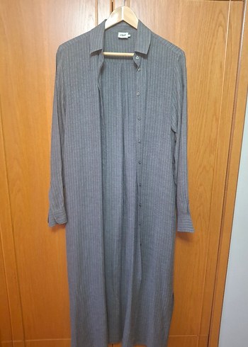 Gri Uzun Keten gomlek - Görsel 2