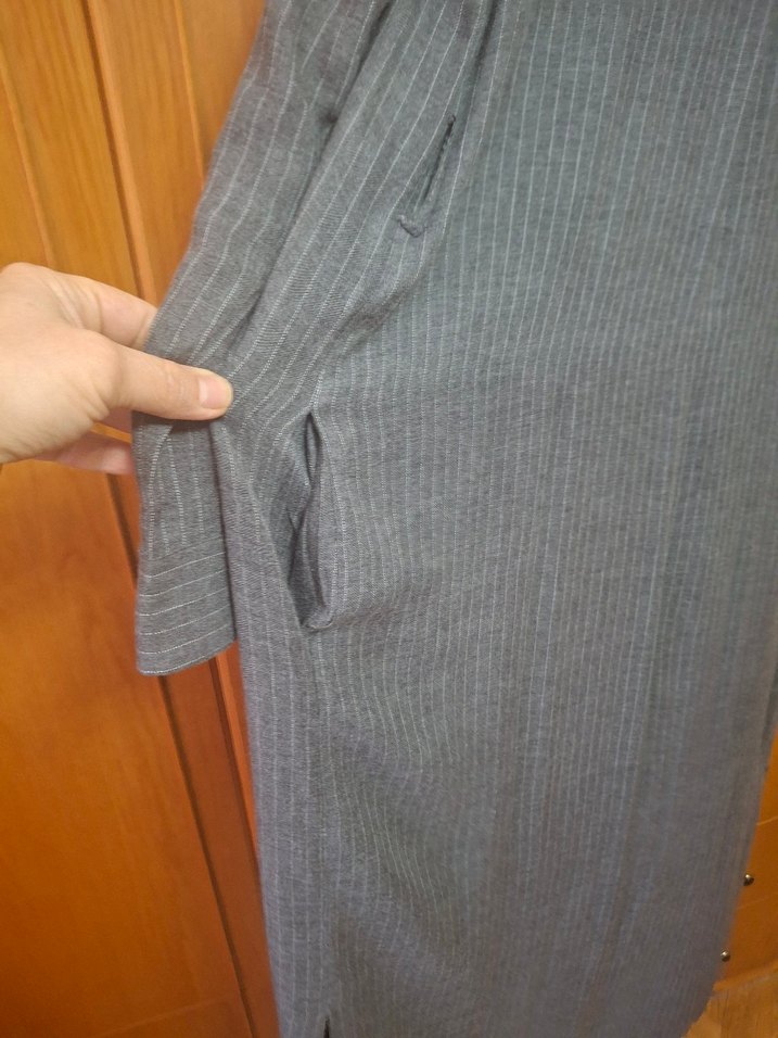 Gri Uzun Keten gomlek - Görsel 5